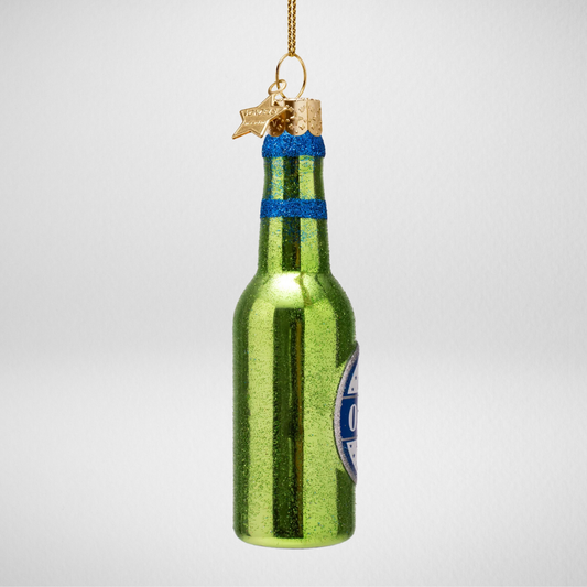 Kerstbal bierfles 0.0 – Groen kerstornament met glitters