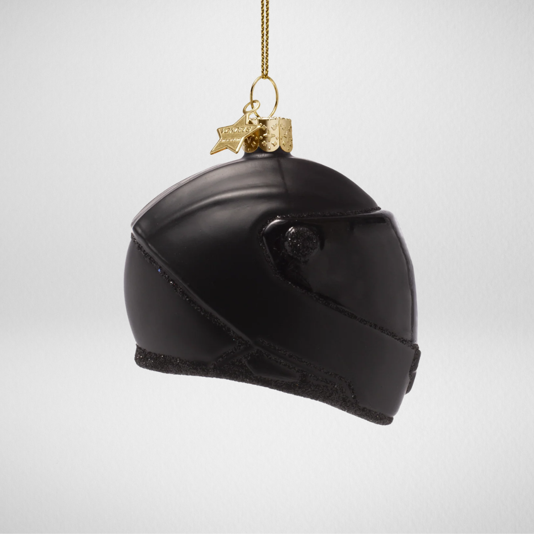 Kerstbal motorhelm – Zwart motor ornament met glitters