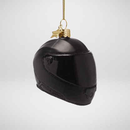 Kerstbal motorhelm – Zwart motor ornament met glitters