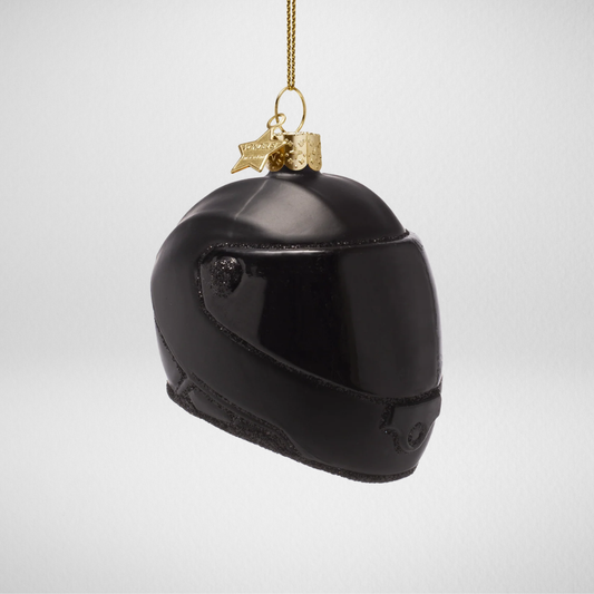Kerstbal motorhelm – Zwart motor ornament met glitters