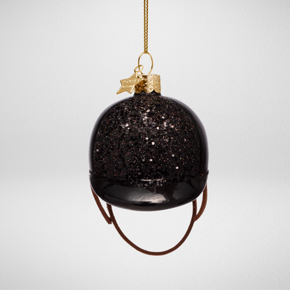Kerstbal paardrijcap – Zwart paardrijden ornament met glitters