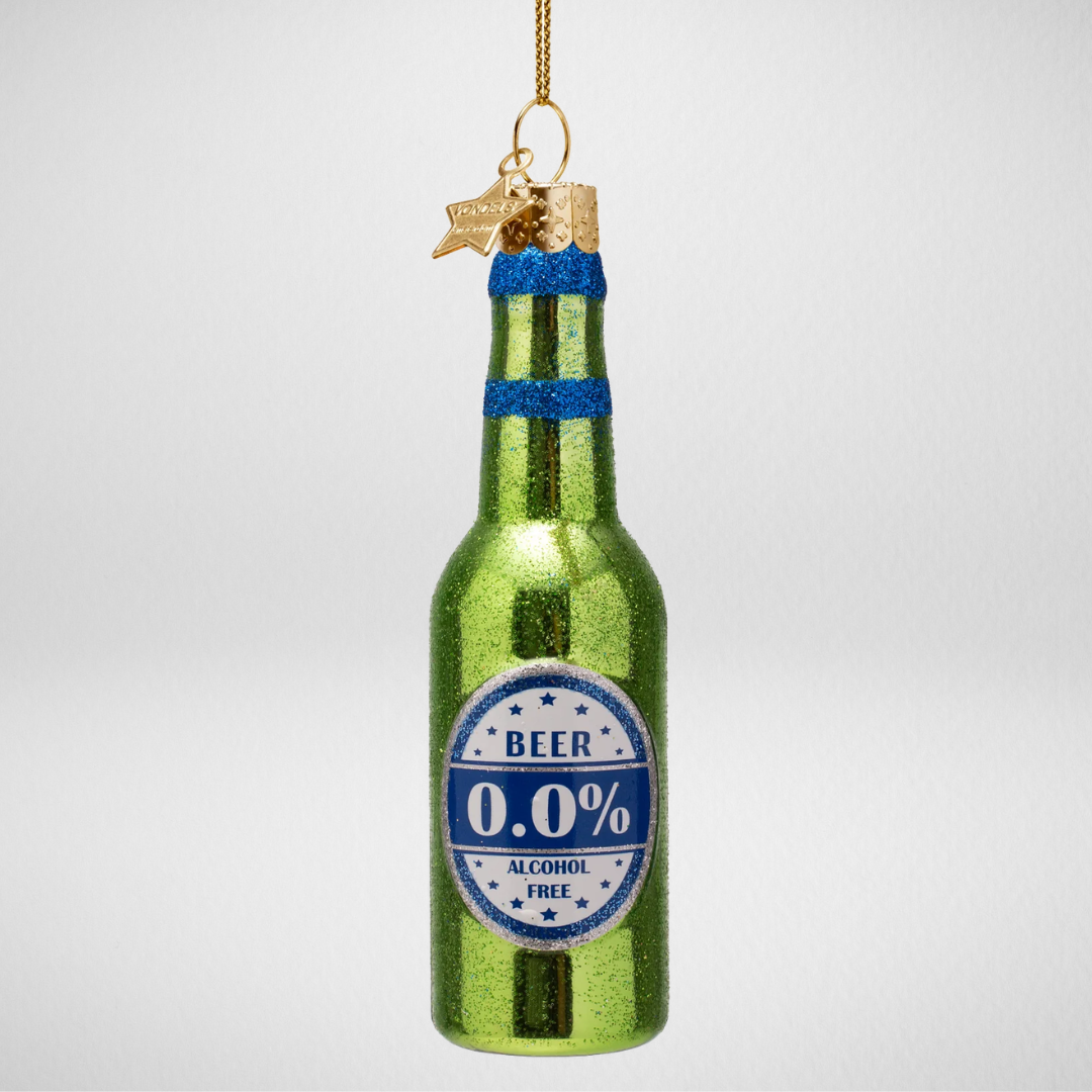 Kerstbal bierfles 0.0 – Groen kerstornament met glitters