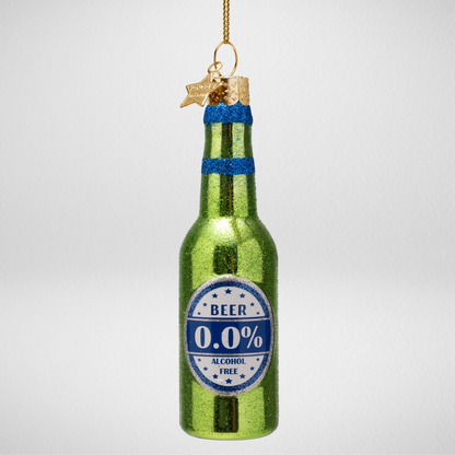 Kerstbal bierfles 0.0 – Groen kerstornament met glitters