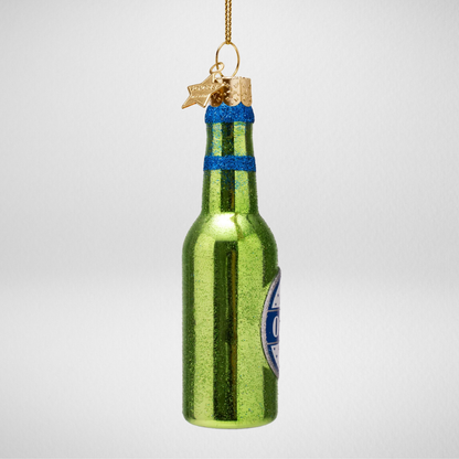 Kerstbal bierfles 0.0 – Groen kerstornament met glitters