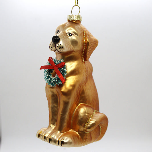 Kerstbal Hond met Kerstkrans - 13 CM